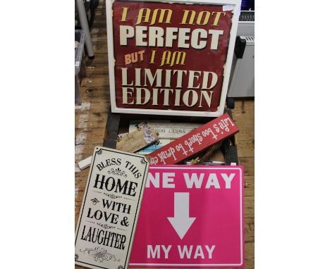 A job lot of vintage style wall hanging signs. Postage unavailable 