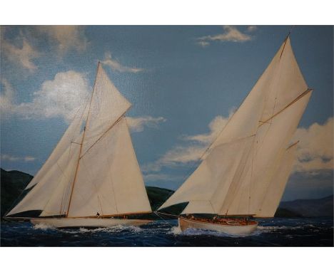 An oil on canvas painting by R Lawrence of racing yachts "the fife Regetta" Size 19 inches by 27 inches 