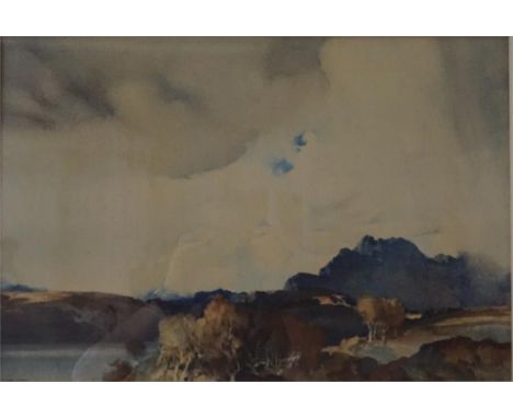 A print of a garden in full bloom, a framed landscape print by Russell Flint and a Russell Bell 'Eildons from lowwood' Print