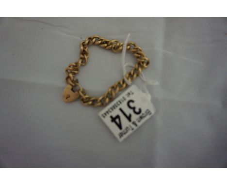 9ct gold belcher chain ladies bracelet with heart clasp 