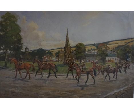 Framed Tom Carr Print of racehorses at Denholm green. 