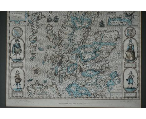 Large aerial photograph of Jedburgh Winter 1947 and re-print map of Scotland after John Speed 1610