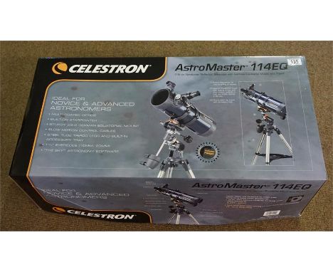 Astro Master 114EQ, 114 mm Newtonian reflector telescope with German equatorial mount and tripod. 