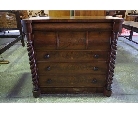 A 19th Century mahogany scotch chest of drawers with open spiral twist to front. 