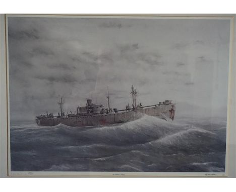 A limited Edition print number 175/500 of the Atlantic liberty Ship signed in remark by Clive Brookes 