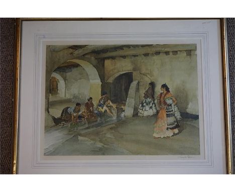 A signed Russel Flint print of an interior scene with Spanish ladies 