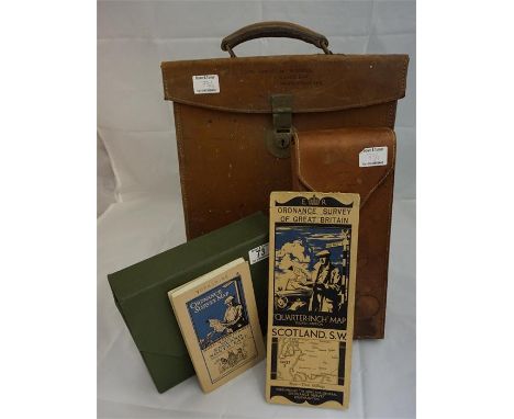 Leather cased set of Ordnance Survey Maps of Great Britain and a boxed set of linen backed Ordnance Survey maps of England an