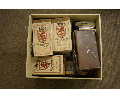 2 boxes of ordnance survey maps and others, and a box of assorted motor advertising pamphlets 