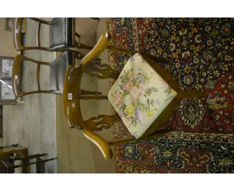 An oak 19th century commode and two mahogany stained balloon back chairs 