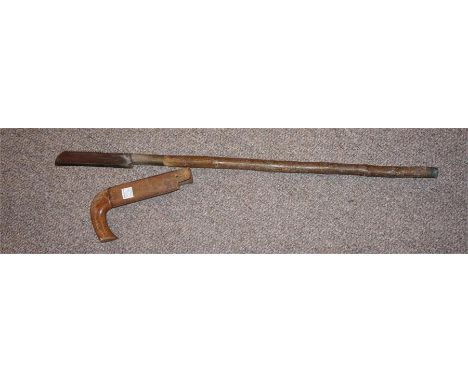 Set of iron kitchen scales complete with brass weights, and a Victorian tree trimmer. 