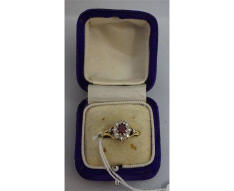 Ruby and Diamond ladies dress ring size M1/2, set in 18ct gold and platinum. 