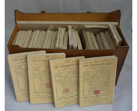 Leather cased collection of  linen backed Taride's Road Maps of France issued by The Automobile Club of G.B&I 
