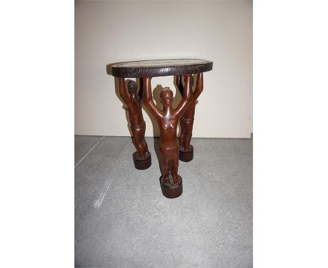 Carved African figure lamp table 