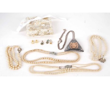 A mixed lot of jewellery, to include a pair of Christian Dior white paste set 'CD' earrings, in original Dior box, together w