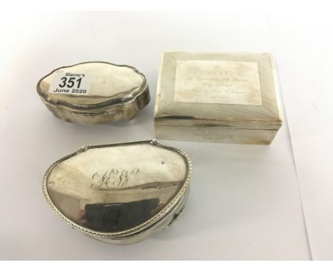 2 hallmarked silver trinket boxes and a small engine turned cigarette box.