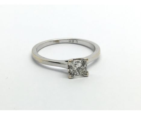 An 18ct white gold princess cut solitaire diamond ring, approx .60ct, approx 1.9g and approx size K.