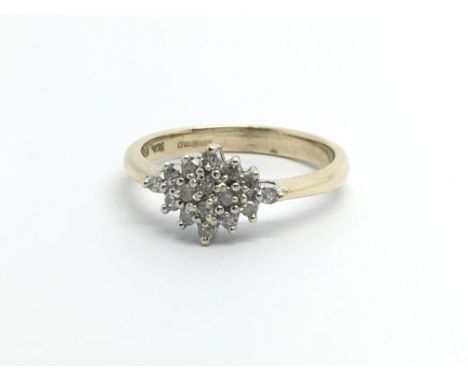 A 9ct gold diamond cluster ring, approx 2g and approx size K-L.