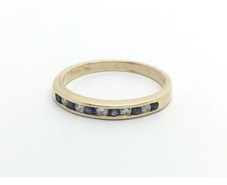 A 9ct gold half eternity ring set with alternating diamonds and sapphires, approx 1.6g and approx size L-M.