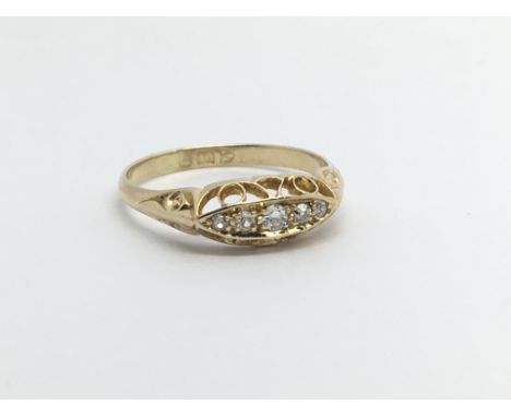 A vintage 18ct gold five stone diamond ring, approx 2.5g and approx size P.