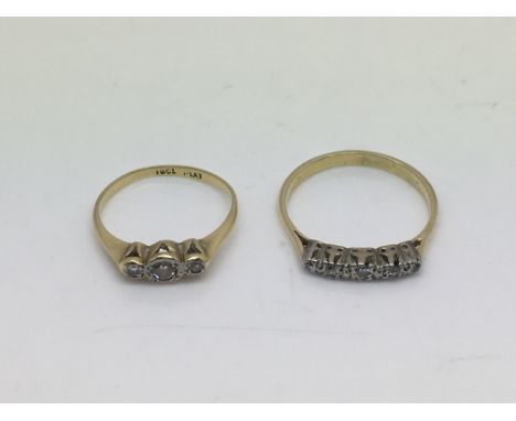 Two 9ct gold diamond rings, approx 3.9g and approx sizes O and J-K.