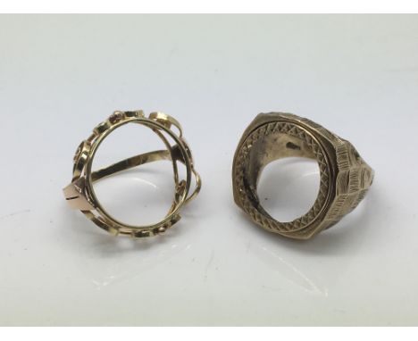 Two 9ct gold ring mounts, approx 11.7g and approx sizes S and J-K.