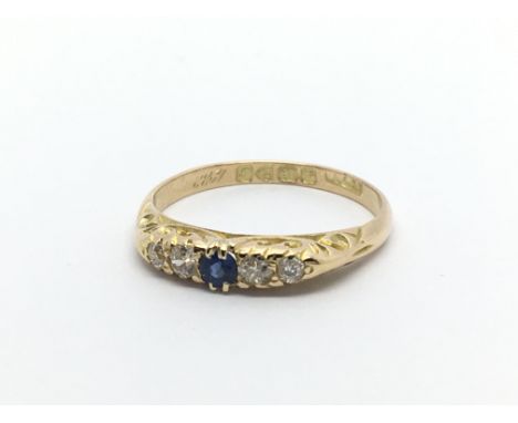 An 18ct gold vintage diamond and sapphire ring, approx 3.2g and approx size R-S.