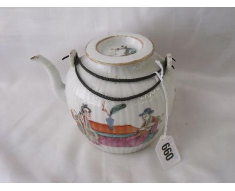 19th century Chinese teapot and cover decorated with figures 5” high       