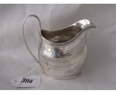 Georgian helmet shaped cream jug with wriggle  work sides 4” over handle Lon 1808  90g    
