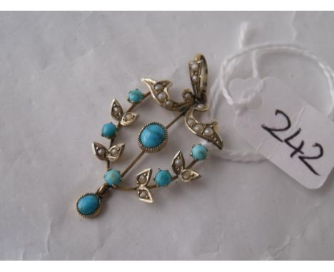 An Edwardian 9ct pearl & turquoise  pendant        