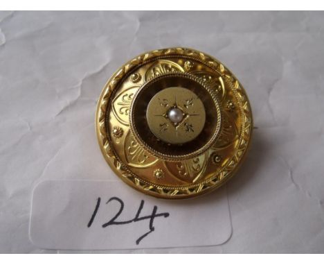 Victorian pearl set a5ct gold target brooch 5.8g inc   