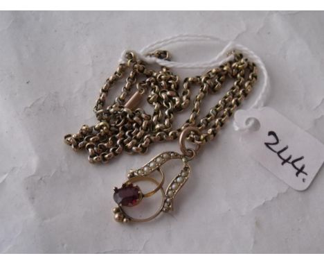 A pearl & amethyst 9ct pendant on  9ct chain 4g        
