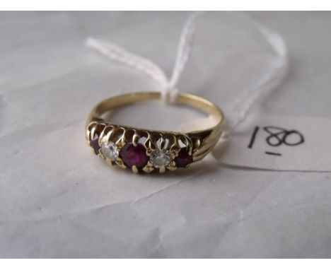 An antique 18ct gold five stone ruby and diamond ring approx size 'N'     