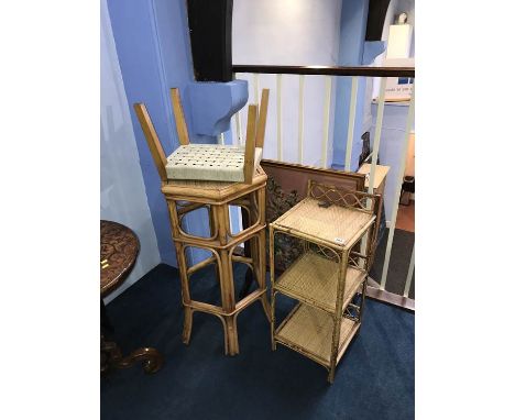 Firescreen and two bamboo tables
