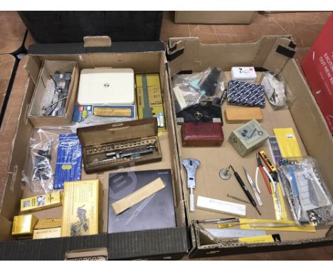 Two trays of watch makers tools and accessories