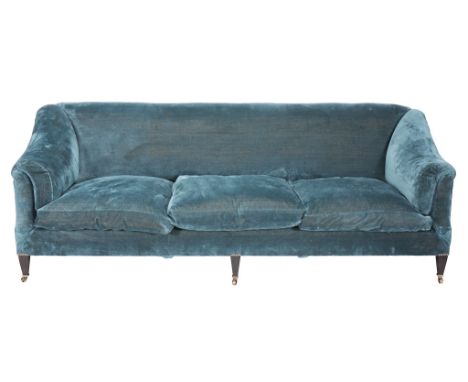  An ebonised and upholstered sofa, by Robert Kime Ltd,   20th century, in the manner of Howard  &  Sons, the rectangular back