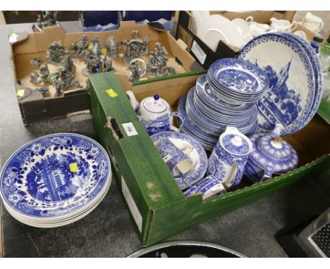 Large quantity of blue and white ceramics,&nbsp; Delftware plates, Wedgwood Pavilion, Spode Italian and Abbey pattern etc