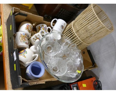 Glass punch bowl, commemorative ware etc