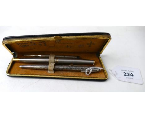 Leather Parker pen wallet containing sterling silver Shaeffer pen, Parker pen