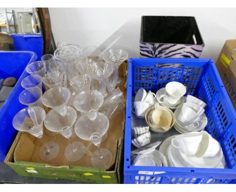 Wine and cocktail glasses, tea sets, bin etc