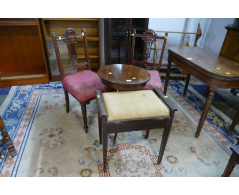 Piano stool, drum style table and period chairs