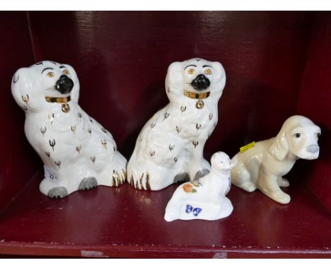 Pair of Staffordshire style dogs, Aynsley Seal figure and Spaniel ornament