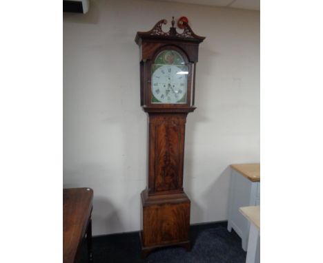 A 19th century inlaid mahogany longcase clock with painted signed William Hall, North Shields  CONDITION REPORT: Glass cracke