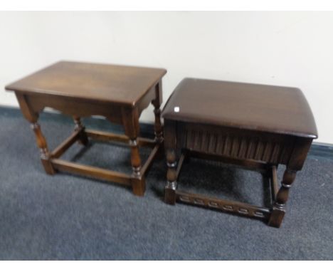 A good quality oak occasional table and a further Ercol lamp table in an antique finish 