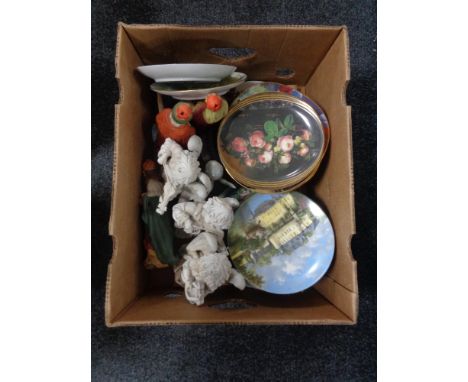 A box of large quantity of assorted collector's plates, ceramic three wise men, composite cherubs etc 