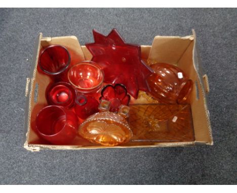 A box of ruby and amber glass ware 