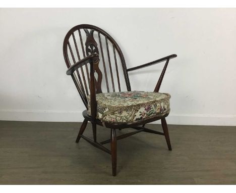 ERCOL OPEN ELBOW CHAIR with patterned cushion81.5cm high