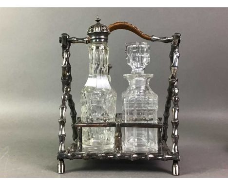 GROUP OF CRYSTAL AND GLASS WARE including two miniature scent bottles with silver tops, a tantalus set and other crystal glas