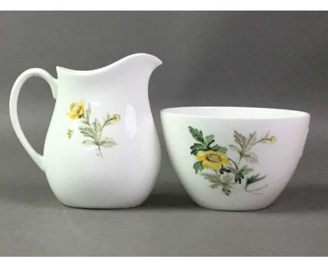 WEDGWOOD TEA SERVICE GOLDEN GLORY PATTERN comprising six cups, six saucers, six side plates, milk jug, sugar bowl and cake pl