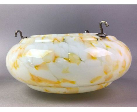 GLASS CEILING LIGHT SHADE with orange marble effect on a white ground 25cm diameter