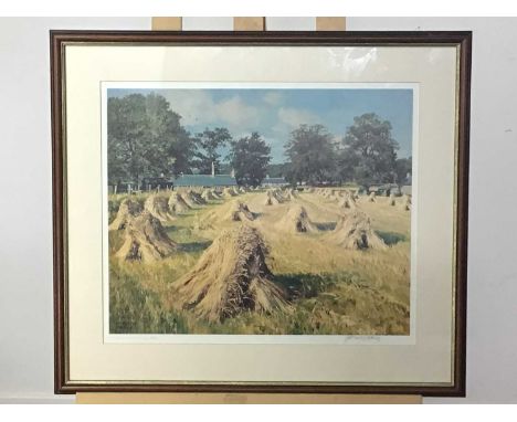 AFTER JAMES MCINTOSH PATRICK  WHEAT STOOKS limited edition print 308/850, signed lower left hand corner, framed and under gla